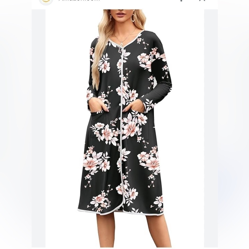 Ekouaer Nightgown Long Sleeve Sleepshirt Modest Floral Size Small Brand New